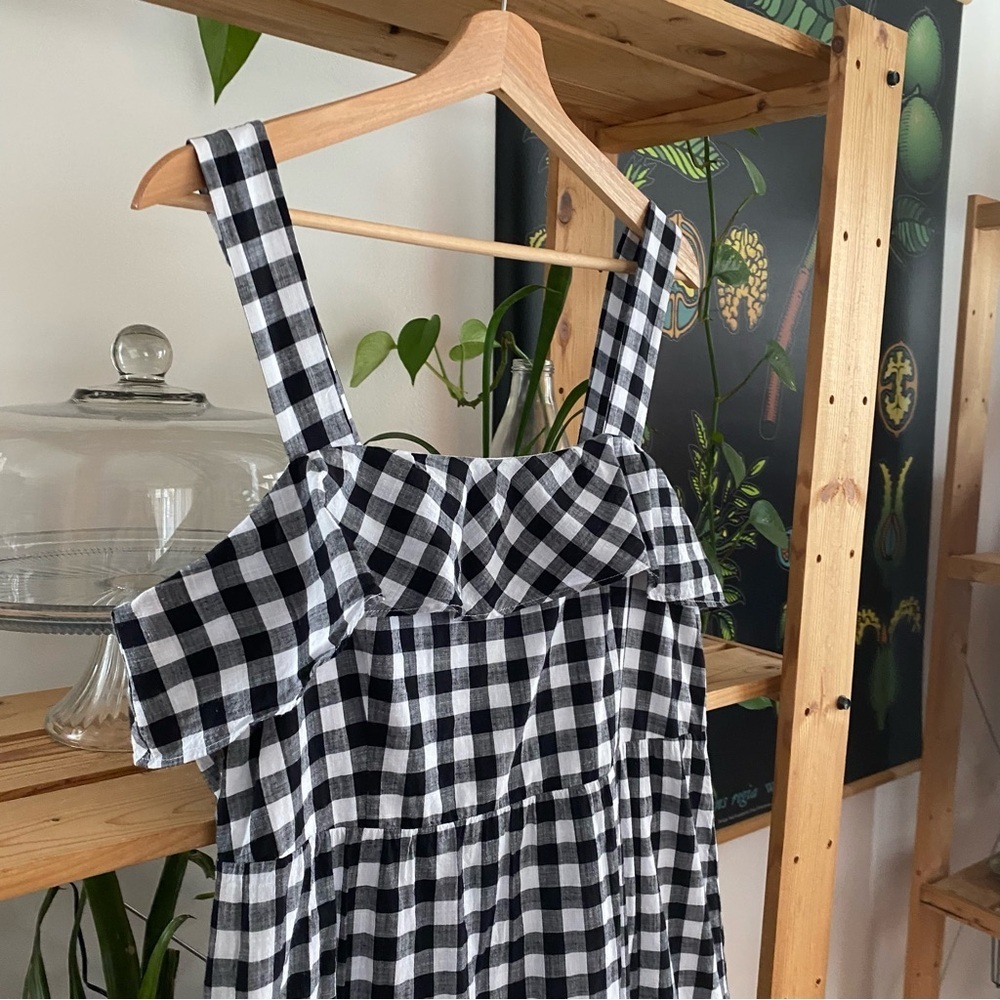J. Crew Black White Gingham Plaid Ruffle Midi Dress 14 - Picture 6 of 16